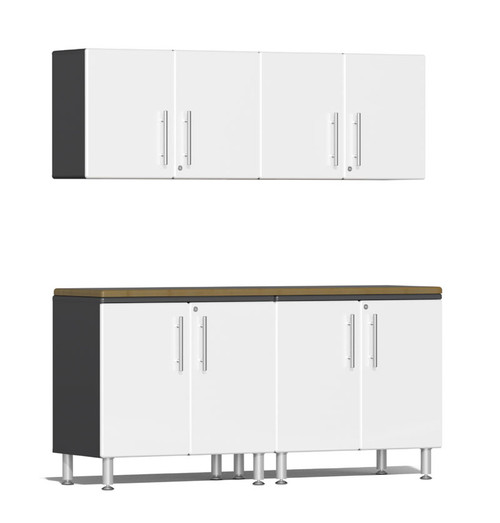 Ulti-MATE Garage 2.0 Series White Metallic 5-Piece Workstation Kit with Bamboo Worktop