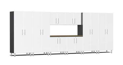 Ulti-MATE Garage 2.0 Series White Metallic 9-Piece Combo with Bamboo Worktop