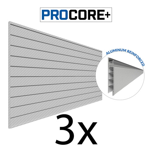 Proslat PROCORE+ Silver Gray Carbon fiber PVC Slatwall (3 Pack) 96 sq ft