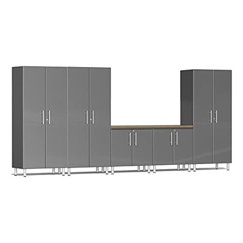 Ulti-MATE Garage 2.0 Series Grey Metallic 6-Piece Combo with Bamboo Worktop