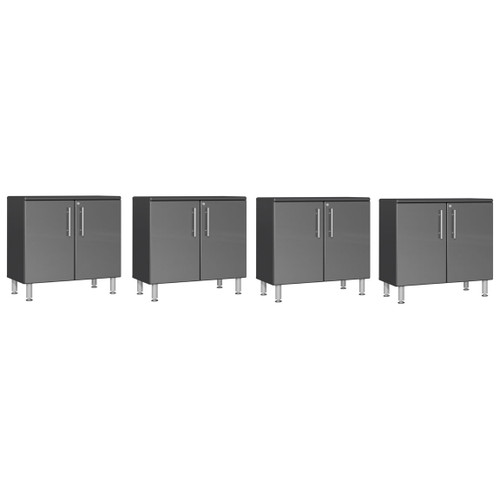 Ulti-MATE Garage 2.0 Series Grey Metallic 4-Piece Oversized 2-Door Base Cabinet Set
