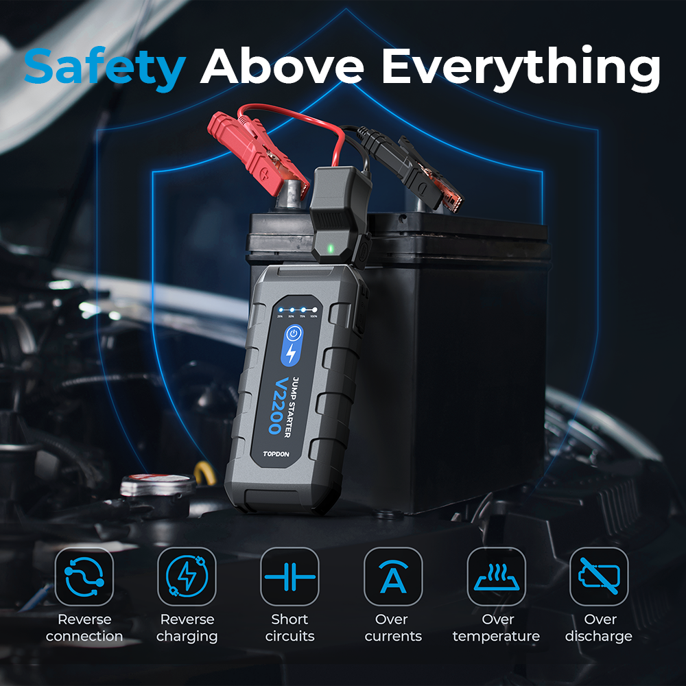 TOPDON JS2000Pro Arrancador De Baterias De Coche, 2500A Arrancador De Coches Portatil Para Motores Diesel De Hasta 8L De Gas/6L, Jump Starter Booster Baterias Con Cable De Arranque, Estuche EVA - Foto 2