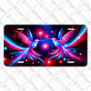 Neon hummingbirds license plate featuring mirrored glowing birds in pink, blue, and purple neon tones with cosmic starburst background. Neon hummingbirds license plate featuring mirrored glowing birds in pink, blue, and purple neon tones with cosmic starburst background.