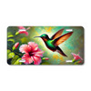 Hummingbird license plate featuring oil-painting style artwork with a green hummingbird and pink hibiscus flowers.