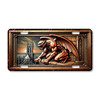 Gothic Gargoyle license plate featuring a muscular copper-toned gargoyle crouched on cathedral stone against a fiery sunset sky in embossed-look artwork