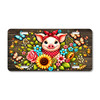 Pig license plate featuring rustic farmhouse design with floral wreath, butterflies, and wood background in vivid colors on aluminum.