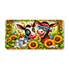 Farmyard Friends license plate featuring a cow, donkey, and chicken with sunflowers, butterflies, and rustic farmhouse artwork printed on aluminum