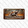 Great White Shark license plate featuring rustic storm ocean design with breaching shark, lightning skies, and crashing waves, printed on aluminum.