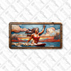 Wakeboarding sunset ride license plate featuring rustic copper-and-blue design of wakeboarder across waves, aluminum construction.