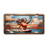 Wakeboarding sunset ride license plate featuring rustic copper-and-blue design of wakeboarder across waves, aluminum construction.