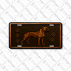 Boxer dog license plate featuring embossed-look rustic artwork in copper and bronze tones with paw prints on a textured background.