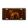 French Bulldog license plate featuring embossed-look rustic artwork in warm bronze and copper tones with paw prints on a textured background.