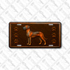 Great Dane dog license plate featuring a tall copper-toned Great Dane with muscular build, ornate embossed-look swirls, and paw prints on a rustic aluminum background.
