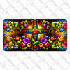 Stained Glass Floral Cross license plate featuring vibrant colorful florals and radiant cross with glowing golden light in embossed-look artwork on aluminum