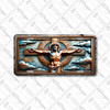 Christ on the Cross license plate featuring bronze Jesus with crown of thorns, radiant beams of light, and clouds in rustic embossed-look artwork on aluminum.