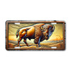 American bison prairie scene aluminum license plate featuring western wildlife artwork printed as a flat sublimated design on durable aluminum.