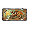 Fantasy dragon license plate featuring a mythical dragon posed among medieval castle ruins and stone architecture.