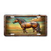 Horse prairie scene aluminum license plate featuring detailed western wildlife artwork printed as a flat sublimated design on durable aluminum.