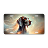 German Shorthaired Pointer spirit dog artwork with flowing cosmic light and celestial background printed on a flat sublimated aluminum license plate.