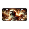 Shih Tzu spirit artwork with flowing fur, glowing clouds, and soft celestial light printed on a flat sublimated aluminum license plate.
