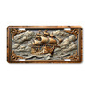 Magnificent sailing ship license plate featuring a classic tall ship sailing through rough ocean waves with ornate vintage nautical framing, printed on aluminum.
