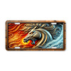 Horse license plate featuring fire and ice stallion head artwork with flowing mane printed on aluminum license plate.