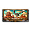 Arizona roadrunner desert butte landscape license plate featuring detailed roadrunner bird artwork with red rock desert formations and Southwest sky background on aluminum plate.