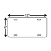 Outline diagram of a standard license plate measuring 12 inches wide by 6 inches tall, with rounded corners and four pre-cut mounting slots Outline diagram of a standard license plate measuring 12 inches wide by 6 inches tall, with rounded corners and four pre-cut mounting slots