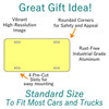 Illustrated diagram of a standard 12x6 inch aluminum license plate showing vibrant high-resolution image area, rounded corners, rust-free industrial grade aluminum construction, and four pre-cut mounting slots for easy installation.