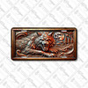 Wolf license plate featuring a snarling wolf under a full moon with copper and steel embossed-look textures on aluminum.