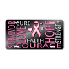 Survivor Hope Courage license plate featuring pink ribbon and empowering words in bold pink and white text on a black background.