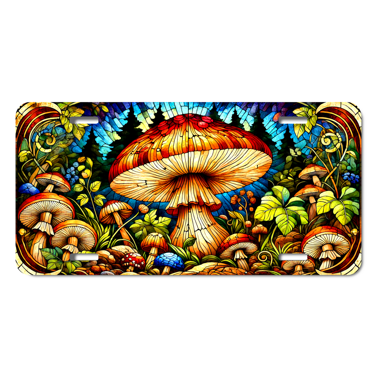 Mushroom on stained Glass license plate - Mushroom car tag