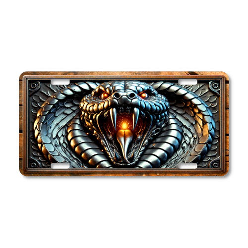 Viper snake license plate featuring aggressive venomous serpent artwork with detailed scales and fangs printed on aluminum license plate.