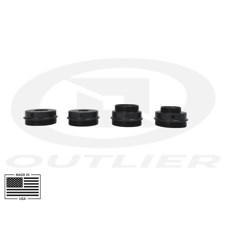 CNC-machined hub mount adapter for Backdraft suppressor, designed to fit standard .30 cal and 9mm firearm barrels