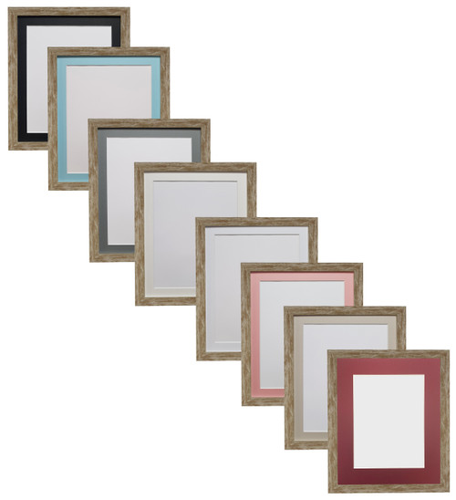 FRAMES BY POST Nordic Distressed Wood Photo Frame with Choice of Black, White, Ivory, Dark Grey, Light Grey, Pink, Blue, Red, Dark Green, Gold, Silver Mount Colours