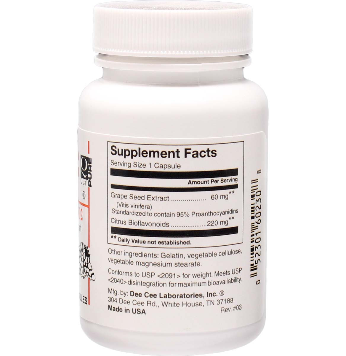 Grape Seed Extract 60 Mg 95% Proanthocyanidins With Bioflavonoids