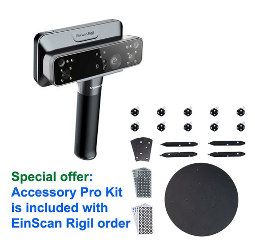 All-In-One Wireless EinScan Rigil 3d scanner including Accessory Pro Kits.