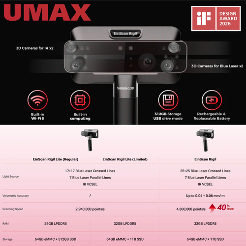 EinScan Rigil Lite All-In-One Wireless 3D Scanner