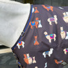 Shires pony blanket with Alpacas, closeup.