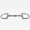 Edge view of Pandaponyium dee ring snaffle with copper oval link in pony sizes.