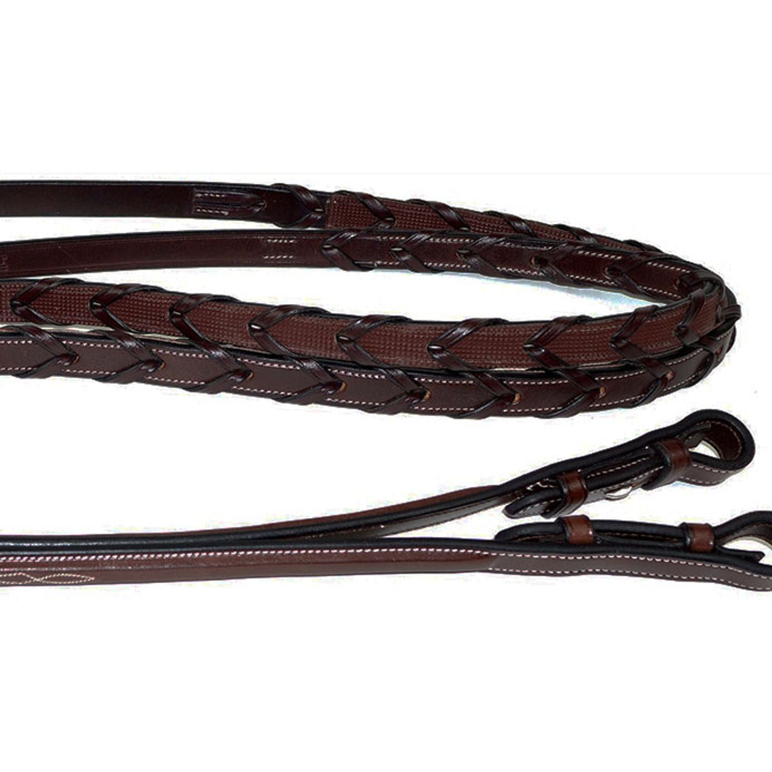 Nunn Finer Rubber Lined, Raised Fancy Stitched Pony Reins, Havana