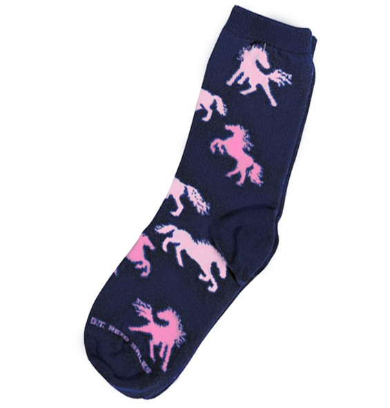 Kids Navy with Pink Horses Socks