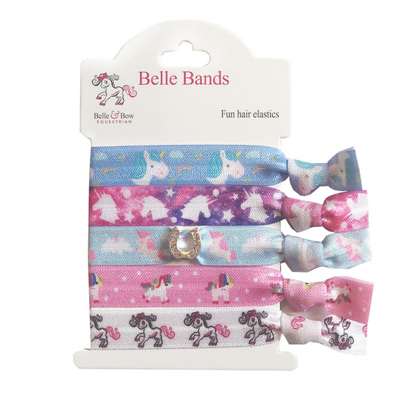 Belle & Bow Equestrian, Fun  Hair Elastics with White Unicorns