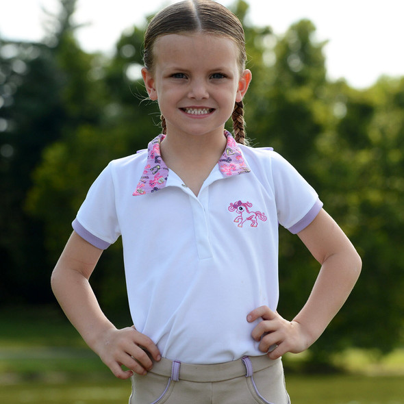 Belle & Bow Short Sleeve Show Shirt with Lavender Ponies & Bows Trim, 12 Months Only