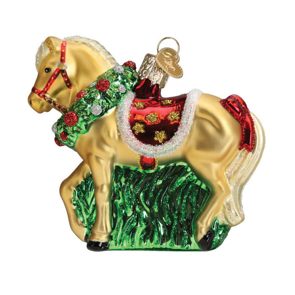 Old World Christmas Glass Holiday Pony With Wreath Ornament