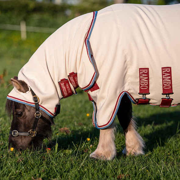 Rambo Petite Hoody Fly Sheet, Sand/Cherry/Peach/Blue, 33" - 48"