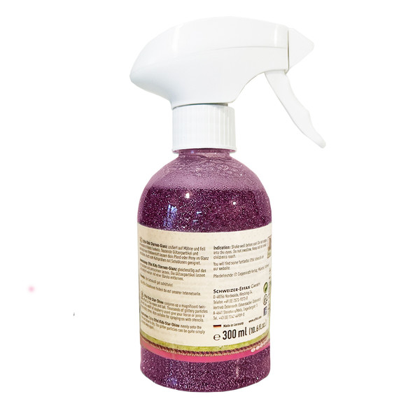Horse glitter spray with raspberry scent.