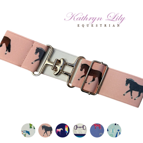 Elastic Belt with Blanket Buckle, Peach Trotting Ponies.