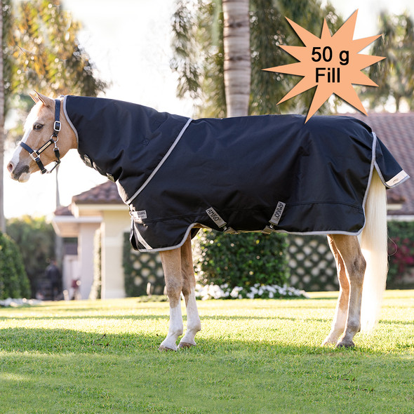  Amigo 1200D Pony PLUS Turnout Sheet, Black/Titanium Grey & Silver.