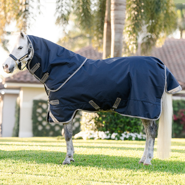 Amigo 1200D Pony PLUS Turnout Blanket, 250g, Navy/Titanium.